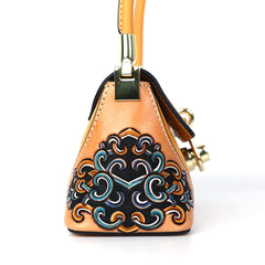 Flower Leather Carving Pattern Handmade Shoulder Bag