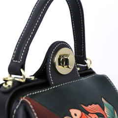 Colorful Fish Pattern Leather Carving Pattern Handmade Crossbody Bag