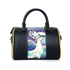 Handmade Elk Carving Crossbody Boston Bag