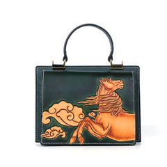 Horse Pattern Leather Carving Handmade Bag