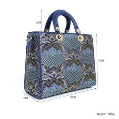 Handmade Embroidery Leather Tote Bag - Ocean