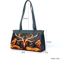 Deer Pattern Leather Carving Pattern Handmade Shoulder Bag