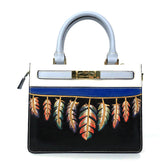 Handmade Feather Flower Carving Crossbody Top Handle Bag