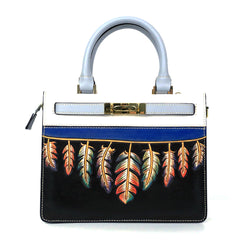 Handmade Feather Flower Carving Crossbody Top Handle Bag