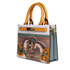 Handmade Horse Carving Crossbody Top Handle Bag