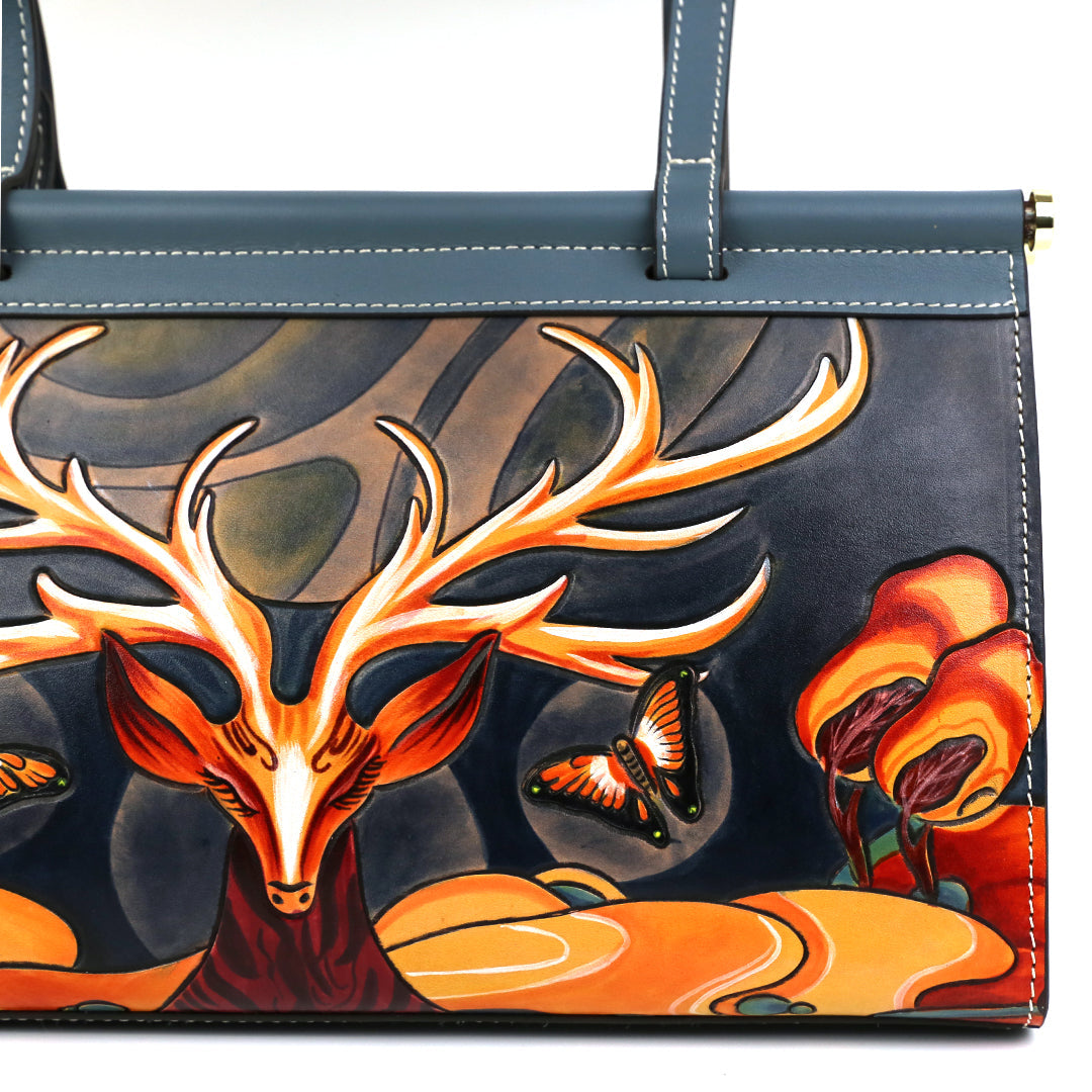 Deer Pattern Leather Carving Pattern Handmade Shoulder Bag
