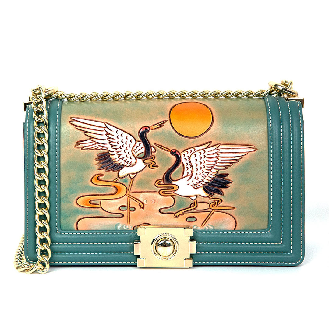 Handmade Grus Japonensis Carving Crossbody Bag