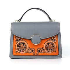 Flower Leather Carving Pattern Handmade Crossbody Bag
