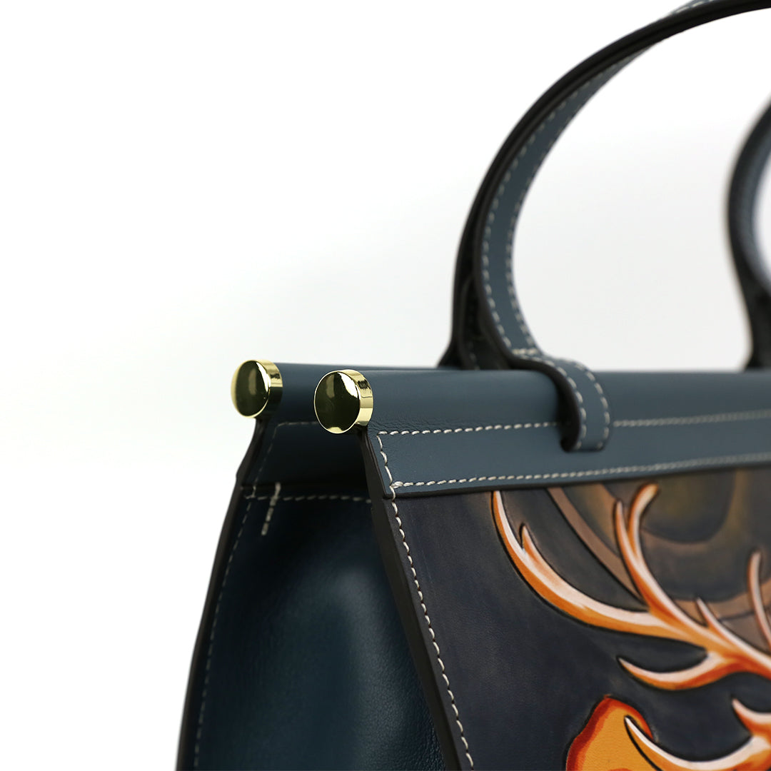 Deer Pattern Leather Carving Pattern Handmade Shoulder Bag