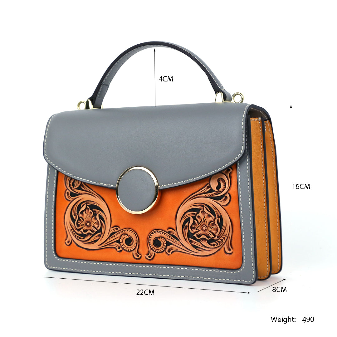 Flower Leather Carving Pattern Handmade Crossbody Bag