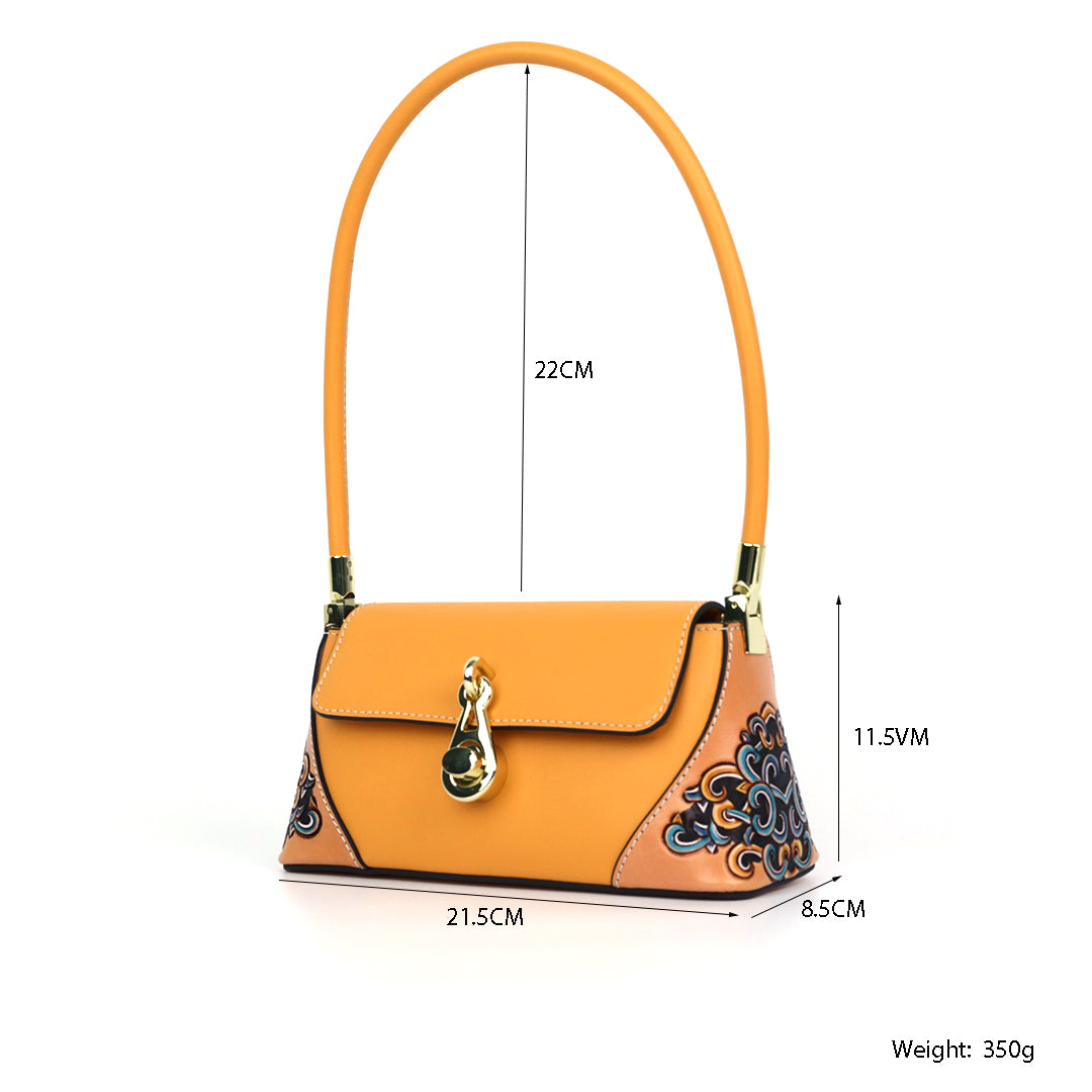 Flower Leather Carving Pattern Handmade Shoulder Bag